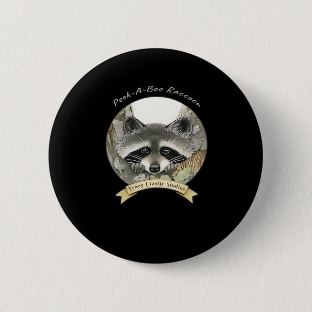 Chapa Redonda De 5 Cm Peekabo Raccoon (Anverso)