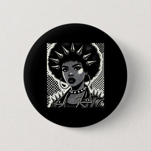 Chapa Redonda De 5 Cm Pegatina Negra Y Blanca De Ilustracion Afro-punk