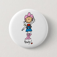 Pegue la figura vaquera en gorra/botón rosados de