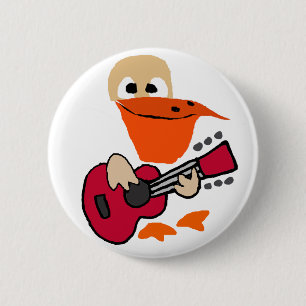 Chapa Redonda De 5 Cm Pelícano divertido que juega arte de la guitarra
