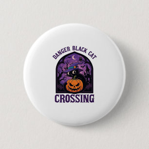 Chapa Redonda De 5 Cm Peligro Gato Negro Cruzando Halloween Calabaza Bru