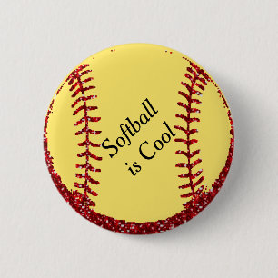 Chapa Redonda De 5 Cm Pelota de Sóftbol o Béisbol de Purpurina Roja Fals