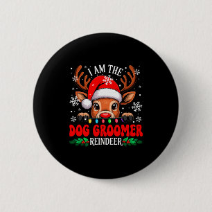 Chapa Redonda De 5 Cm Peluquero de Perros Reno de Navidad Lindo Santa Re