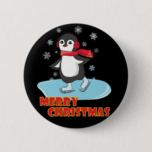 Chapa Redonda De 5 Cm Penguin de invierno dulce navideño