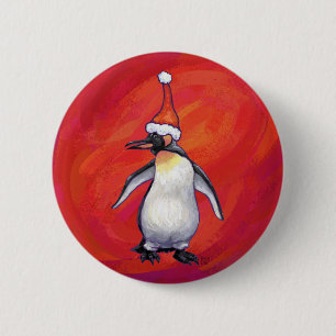 Chapa Redonda De 5 Cm Penguin en Santa Hat en Red