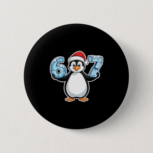 Chapa Redonda De 5 Cm Penguin Santa Hat 67 Icy Numbers Christmas Birthda (Anverso)