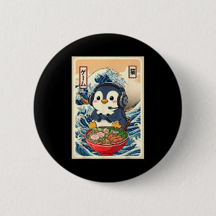 Chapa Redonda De 5 Cm Pengüino Kawaii Ramen Japonés Fideos Juegos Retro 