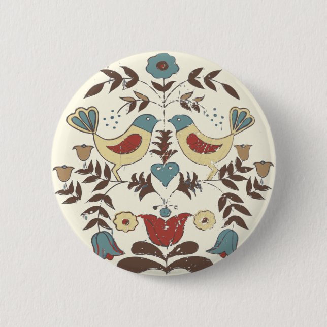 Chapa Redonda De 5 Cm Pennsylvania Dutch Amish Hex Rótulo Bird Americana (Anverso)