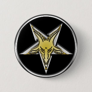 Chapa Redonda De 5 Cm Pentagram de plata invertido con la cabeza de oro