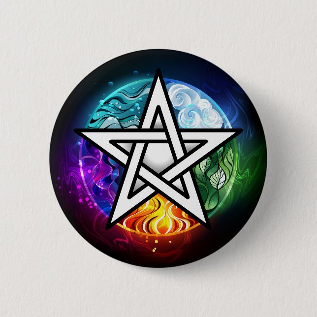 Chapa Redonda De 5 Cm Pentagrama de Wiccan (Anverso)