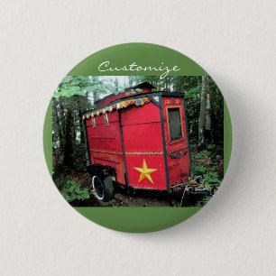 Chapa Redonda De 5 Cm Pequeña caravana gitana roja personalizada