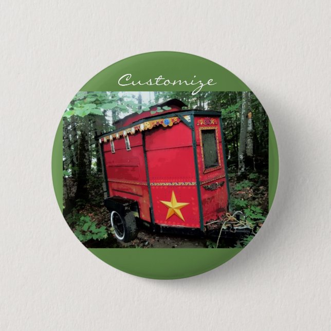 Chapa Redonda De 5 Cm Pequeña caravana gitana roja personalizada (Anverso)