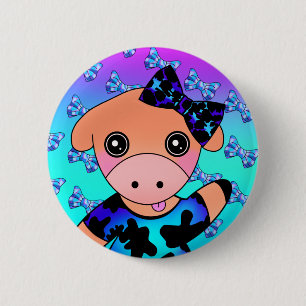 Chapa Redonda De 5 Cm Pequeña vaca sonriente con una torta suave