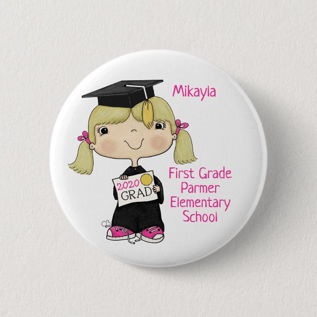 Chapa Redonda De 5 Cm Pequeño graduado Chica pelo rubio (Anverso)