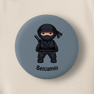 Chapa Redonda De 5 Cm Pequeño guerrero ninja sobre gris