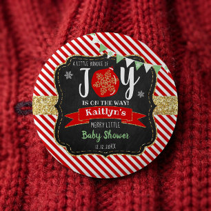 Chapa Redonda De 5 Cm "Pequeño Haz de Alegría" Baby Shower de Navidad