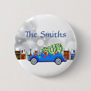 Chapa Redonda De 5 Cm Pequeño Personalizado de Navidades de coches y árb