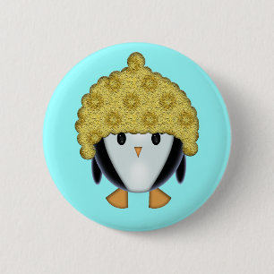 Chapa Redonda De 5 Cm Pequeño Pingüino en Sombrero Pinback Button