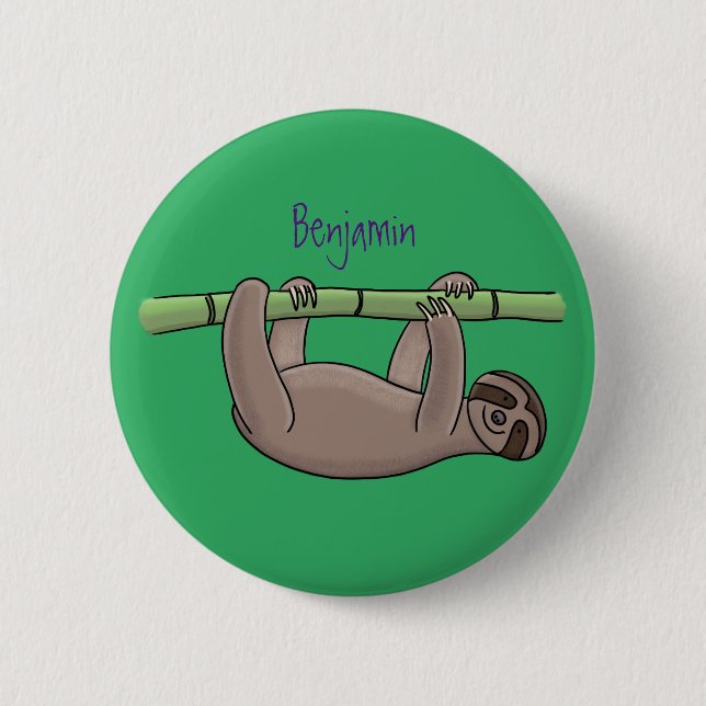 Chapa Redonda De 5 Cm Pereza sonriente suave en el ilustracion personali (Anverso)