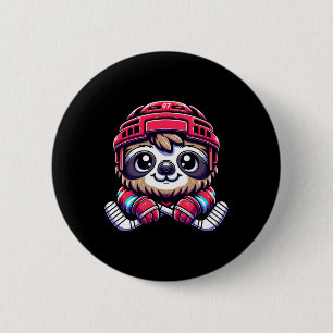 Chapa Redonda De 5 Cm Perezoso de hockey sobre hielo Adorable entusiasta