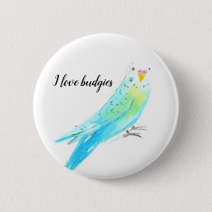 Chapa Redonda De 5 Cm Periquito Budgie Acuarela Azul