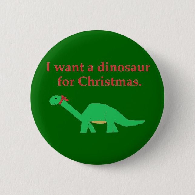 Chapa Redonda De 5 Cm Perno del dinosaurio del navidad (Anverso)