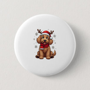 Chapa Redonda De 5 Cm Perrito Goldendoodle de Navidad Reno Fiesta Doodle