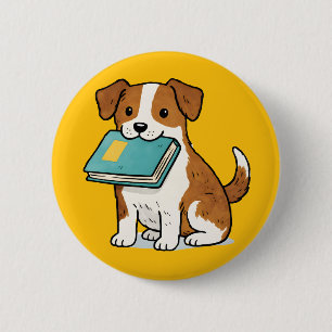 Chapa Redonda De 5 Cm Perro Adorable con Libro