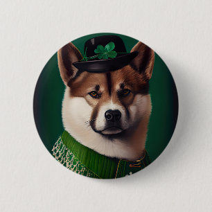 Chapa Redonda De 5 Cm perro akita con vestido del día de San Patricio