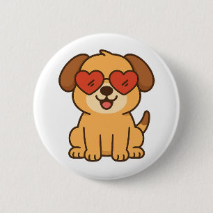 Chapa Redonda De 5 Cm Perro alegre con gafas de sol de corazón, diseño d