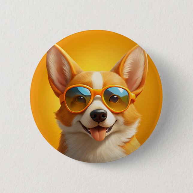 Chapa Redonda De 5 Cm Perro amarillo lindo con gafas de sol (Anverso)