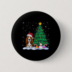 Chapa Redonda De 5 Cm Perro apuesto árbol de navidad alumbra al reno Gor