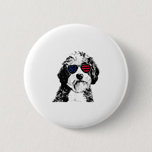 Chapa Redonda De 5 Cm Perro Aussiedoodle 4 de julio Bandera de Estados U