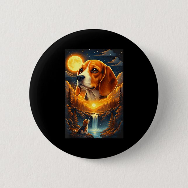 Chapa Redonda De 5 Cm Perro Beagle aullando a la luna  (Anverso)