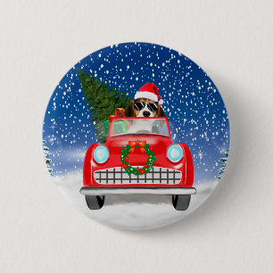 Chapa Redonda De 5 Cm Perro Beagle conduciendo un coche en Navidad con n