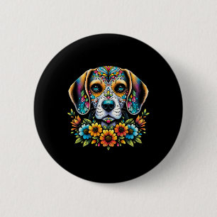 Chapa Redonda De 5 Cm Perro Beagle de la Flor de la Calavera de Azúcar d