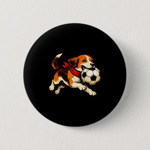 Chapa Redonda De 5 Cm Perro Beagle Divertido Jugando Fútbol Día de Juego
