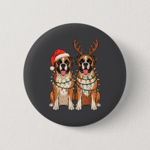 Chapa Redonda De 5 Cm Perro Boxer Navidad Sombrero Santa Reno Luces Paja