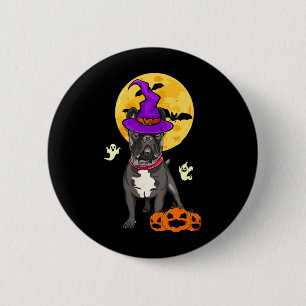 Chapa Redonda De 5 Cm Perro Bulldog Francés Negro Mujer Bruja Halloween