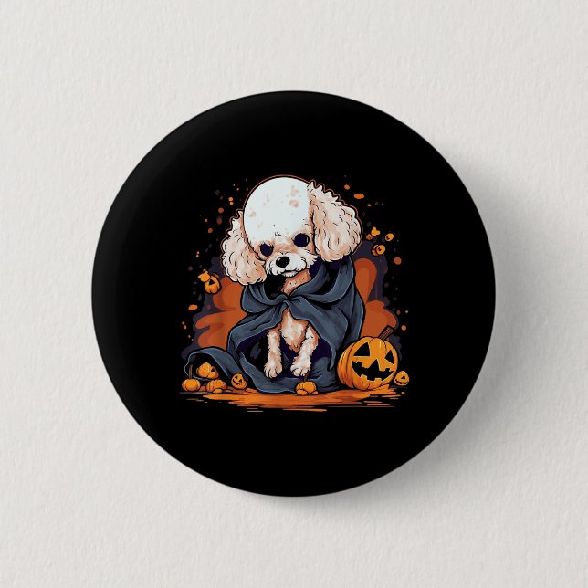 Chapa Redonda De 5 Cm Perro Caniche Halloween (Anverso)