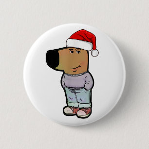 Chapa Redonda De 5 Cm Perro Chico con Sombrero de Navidad Divertido Chic