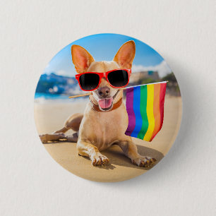 Chapa Redonda De 5 Cm Perro Chihuahua en la playa