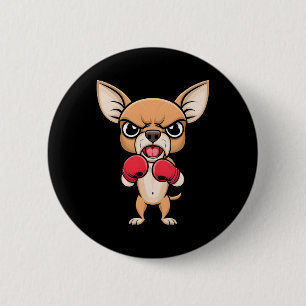 Chapa Redonda De 5 Cm Perro chihuahua enojado con guantes de boxeo Masco