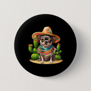 Chapa Redonda De 5 Cm Perro Chihuahua Gorra Sombrero Cinc Fiesta Mexican