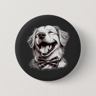 Chapa Redonda De 5 Cm perro con corbata de arco riendo