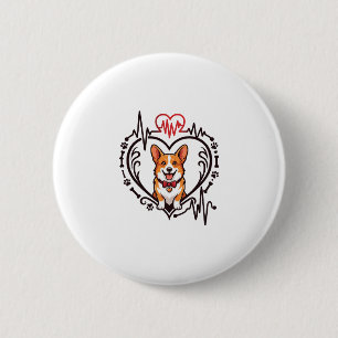Chapa Redonda De 5 Cm Perro Corgi Corazón Latido Ekg Corbata Patas