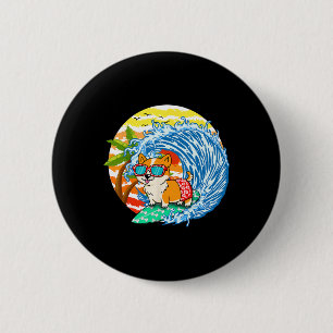 Chapa Redonda De 5 Cm Perro Corgi Divertido Surfista Surfing Hawaii Play