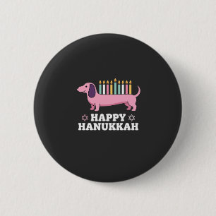 Chapa Redonda De 5 Cm Perro Dachshund feliz Hanukkah
