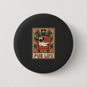Chapa Redonda De 5 Cm Perro de Arte Popular Retro Pug Life
