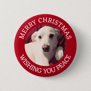 Chapa Redonda De 5 Cm Perro de cachorro lindo Feliz Navidad Paz Rojo